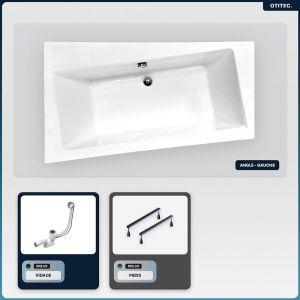 Baignoire asymétrique - 150 x 90 cm - Gauche - sans Habillage - avec Pieds - Vidage Chrome - INFINITY