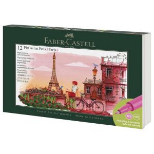 Faber-Castell 267136 - Coffret cadeau Paris, 12 stylos &agrave; encre Pitt Artist Pen, &eacute;paisseurs de trait FM, S, B