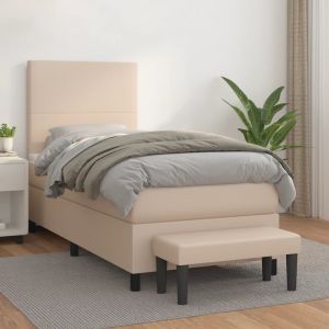 VidaXL Lit &agrave; sommier tapissier avec matelas Cappuccino 80x200 cm Cappuccino