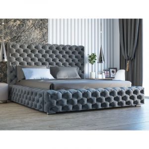 Lit rembourré avec rangement 160x200 velours gris foncé Heaven