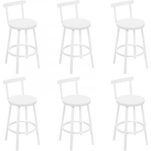 Lot de 6 Tabouret de Bar Woltu Tabouret Haut avec Repose-Pieds et Dossier, Cadre en M&eacute;tal et Si&egrave;ge en mdf, Blanc