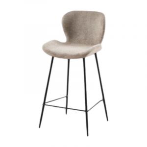 Tabouret de bar tissu beige pieds métal noir