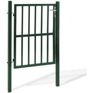 Image de Idmarket Portillon de jardin barreaudé 105 x 125 cm en acier vert avec serrure et poignée