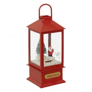Déco lumineuse Lanterne Rouge avec Père Noël et Sapin 4 LED H 20 cm