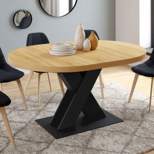 Idmarket Table à manger extensible ronde ALICIA 4-8 personnes bois et noir 110 - 150 cm