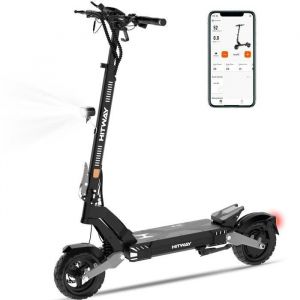 HITWAY Trottinette Électrique H10Pro- Pneus gonflables 10" - 1600W crête- APP - Batterie 48V 28.6Ah - Scooter Pliable - Noir&Gris