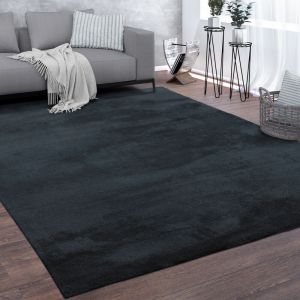 Image de Paco Home - Tapis De Salon Poils Ras Lavable Monochrome Style Moderne Marin Bleu 200 cm carré