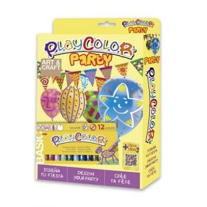 Pack Anniversaire 2-en-1 avec Bannières à Peindre et 12 ballons + Playcolor Basic One - 12 sticks de gouache solide 10g - 11471