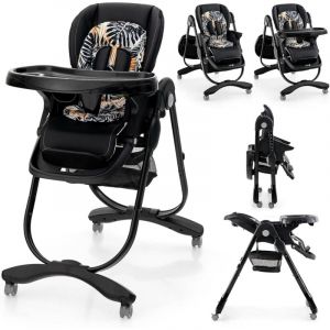 Costway Chaise Haute B&eacute;b&eacute; Pliante-Dossier Inclin&eacute;-Hauteur R&eacute;glable-Plateau Repas Amovible Sans Bpa-6-36 Mois-4 Roues Pivotantes-Noir