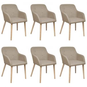 VidaXL 6 pcs Chaises de salle &agrave; manger Beige Tissu et ch&ecirc;ne massif