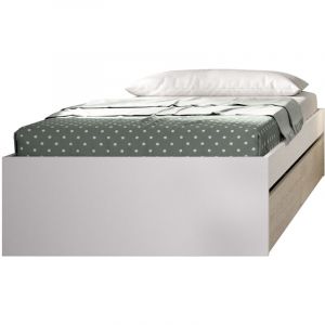 Pegane Structure de lit, couchage 90 x 190 cm en bois avec 2 tiroirs coloris blanc, chêne naturel - Longueur 195 x Profondeur 95 x Hauteur 40 cm