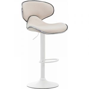 CLP Tabouret de Bar Las Vegas V2 Tissu I Chaise Haute de bar Réglable en Hauteur et Pivotant Assise Rembourrée I Chaise Haute avec Repose-Pieds, Couleur:crème, Couleur du cadre:blanc