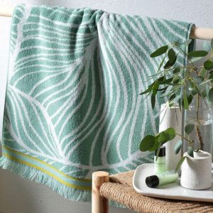 Gant de toilette en Coton Eponge à motifs EUCALYPTUS Vert menthe