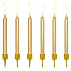 No Name Bougies d'anniversaire lisses, dor&eacute;es (1 paquet / 6 pi&egrave;ces)