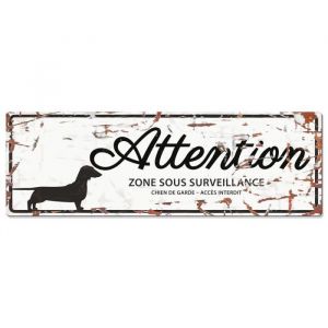 D&D Plaque Attention Chien Dachshund - Blanc