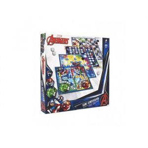 Cartamundi Boite Multi Jeux Avengers Marvel 4 En 1 : Petits Chevaux, Dames, Marelle, Echelle - Jeux Societe Traditionnels - Set Coffret Enfant, Famille Et Carte
