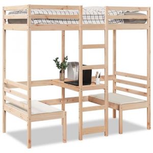 VidaXL Lit mezzanine avec bureau et chaises 75x190 cm pin massif, cadre de lit mezzanine, cadre de lit de cabine, cadre de 3308562