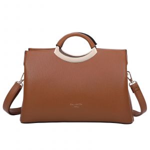 Sac &agrave; Main pour Femme Effet Grain&eacute; avec Poign&eacute;e Rigide et Bandouli&egrave;re Amovible Gallantry Marron