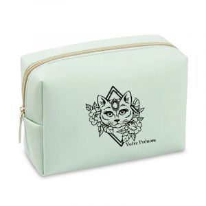 Grande trousse et pochette de maquillage Vert pastel Taperso avec motif Chat fleur personnalisee