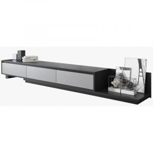 Oleylucklive - Meuble tv extensible 200-330 cm, 3 tiroirs, couleur gris, pour salon