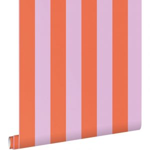 Estahome - papier peint à rayures orange et lilas violet