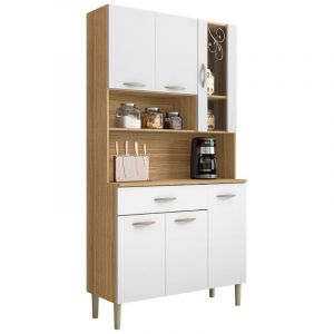 Buffet de Cuisine 6 Portes 1 Tiroir Chêne et Blanc l 90.9 h 173.5 p 36.3 cm