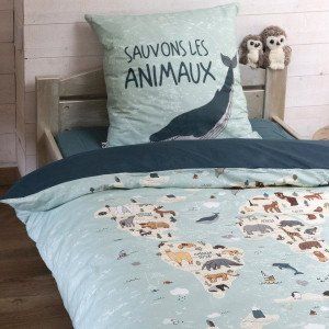 Housse de couette et une taie coton (140 cm) Map Bleue