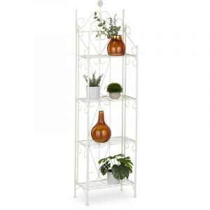 Image de Relaxdays Étagère à Plantes dotée de 4 Niveaux, en métal, Pliable, HxLxP : 156 x 46 x 25 cm, pour l’intérieur, Blanche