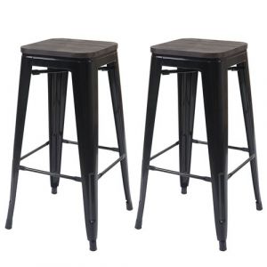 2x tabouret de bar MENDLER HWC-A73 métal design industriel noir