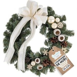 Creative Home Couronne de No&euml;l Couleur Cr&egrave;me Diam&egrave;tre 35 cm Couronne de Noel Porte