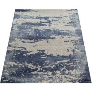 Poils Ras Tapis Look Usé Motif Ornemental Bleu Jean Moderne Gris Bleu 80x300 cm - Paco Home