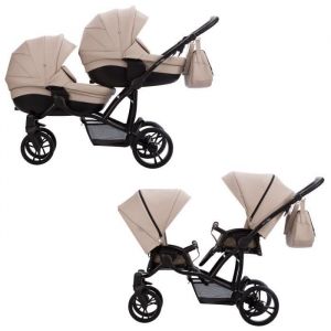 Image de Bebetto Poussette combin&eacute;e 2 en 1 pour jumeaux 42 PRO - Sable - 2 nacelles, 2 hamacs. Avec ses accessoires.