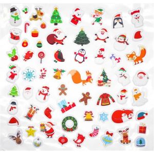 Gommettes Noel 3D Puffy caoutchouc 64 stickers 1 à 3,3cm Père noël sapin renne lutin couronne