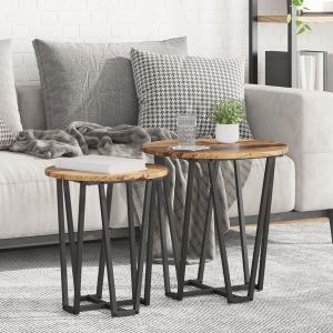 VidaXL Table D'appoint 2 Pièces En Bois Vintage, Stratifié Et Métal