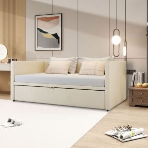 Lit Gigogne 90x200 cm avec roulettes,Canap&eacute;-Lit extensible avec sommier &agrave; lattes, 2 in 1 Lit Simple, Lit Banquette,2 place,Velours