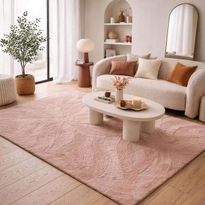 Unamourdetapis Tapis salon 200 x 290 cm, rose uni, tiss&eacute;, toucher doux et velout&eacute;, design &eacute;pur&eacute;, entretien aspirateur ou machine &agrave; laver