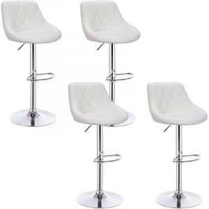 Woltu lot de 4 Tabouret de bar en cuir synt tique Siège bien rembourré Hauteur réglable Facile à nettoyer Blanc
