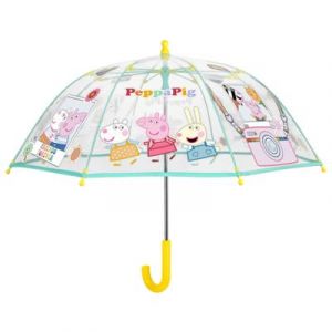 Image de Perletti Parapluie cloche transparente pour fille - Peppa Pig - Résiste au vent - Poignée jaune