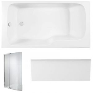 Jacob Delafon Pack baignoire bain douche 160 x 85 Malice version gauche + tablier en niche + pare bain
