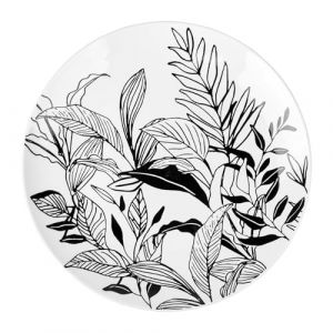 GENEVIEVE LETHU 536131 Assiette Plate en Porcelaine Blanche Ø 26,5 cm - Collection ESQUISSES VEGETALES - Décor Végétal Noir