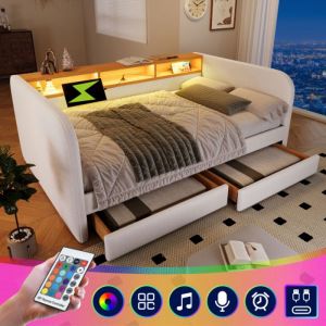 Canapé rembouré, canapé beige avec revêtement à rayures, avec accoudoirs, 2 porte-gobelets, 2 poches latérales, port USB, velours, pour salon, chambre
