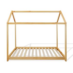 Image de Rebecca Mobili Cadre de lit simple pour enfants en forme de maison en bois naturel 80x160