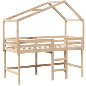 VidaXL Lit superposé et échelle et toit 90x200 cm bois de pin massif, lit intermédiaire, lit mezzanine avec échelle, lit mezzanine pour enfants
