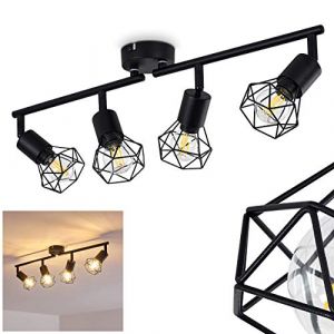 Hofstein Plafonnier Baripada en métal noir, 4 spots de plafond pivotants de style rétro industriel, idéal dans un salon vintage, pour 4 ampoules E14 max. 40 Watt, compatible ampoules LED