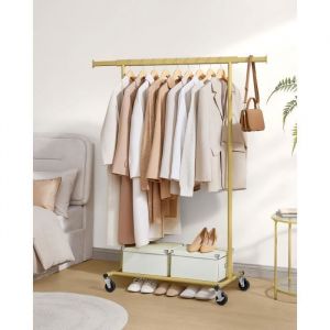 Songmics Portant à vêtements avec roulettes tringle extensible doré clair