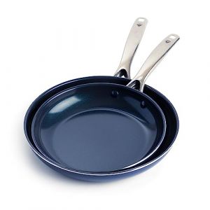Blue Diamond Cookware Set de Poêles à Frire de 24 et 28 cm avec Revêtement Antiadhésif en Céramique Renforcé avec des Diamants, Cadeau Fête des Mères, Sans PFAS, Va au Lave-Vaisselle, Va au Four, Bleu