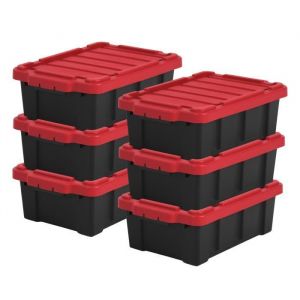 Iris Ohyama Boite rangement plastique garage de 12.5L, Lot de 6, DDSKT-130, Noir/Rouge, L46.5 x P29.5 x H16 cm