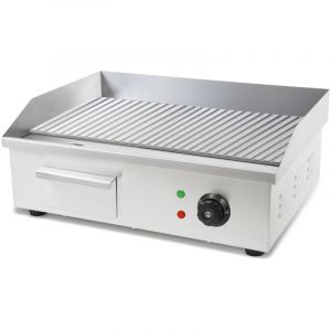 Vertes - Plancha Professionnelle 3000W en Acier Inox (Surface de Gril Rainurée 55x35cm, Thermostat, Température 50-300°C, Protection Contre les