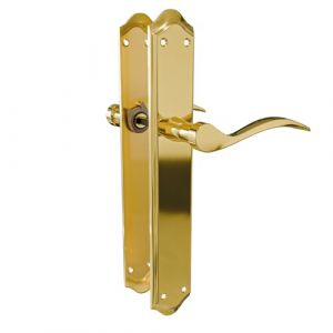 Amig - Jeu de poignées avec plaque pour porte | Poignée Mod. BETA | Fabriquée en acier | 256 x 48 mm | Carré de 8 mm | Laitonné mat