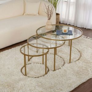 Image de Pier Import - Table gigogne en verre - cadre doré (lot de 3) ⌀80 cm tulum